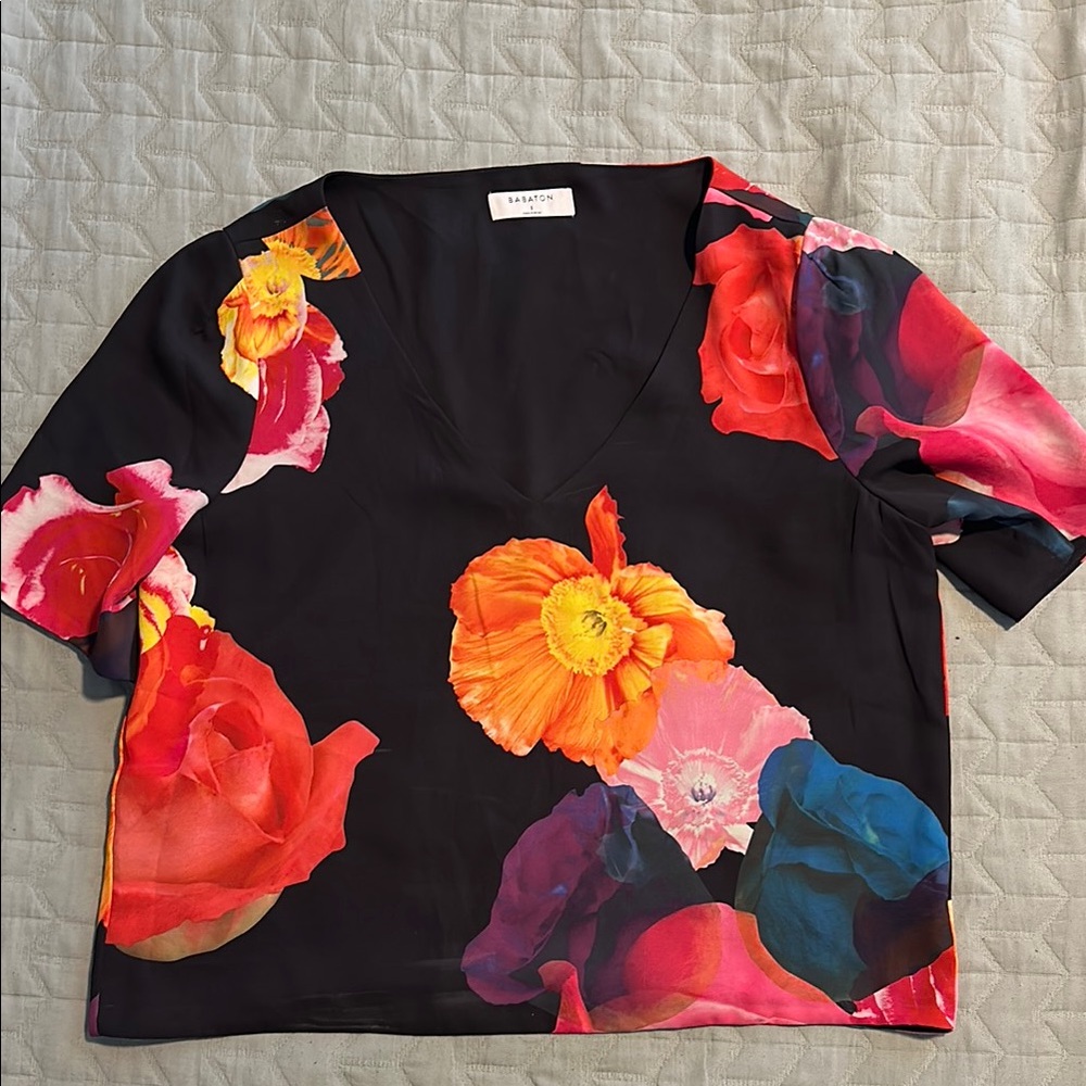 Babaton Red and Black Graphic Crop Blouse